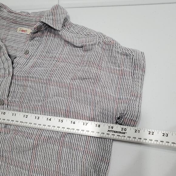 Faherty Shirt Womens XS Gray Red Stripe Short Sleeve Collared Popover Henley - Picture 6 of 8
